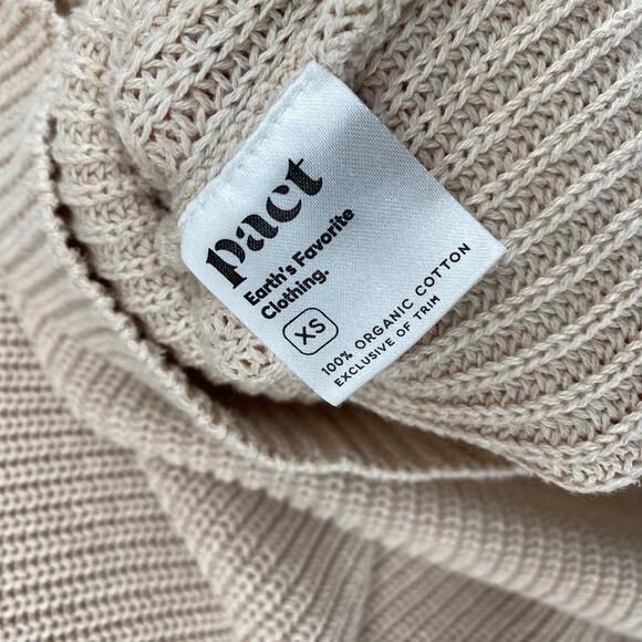 PACT Sweater Womens XS Organic Cotton Ribbed Funnel Neck Pullover Beige - Picture 10 of 13